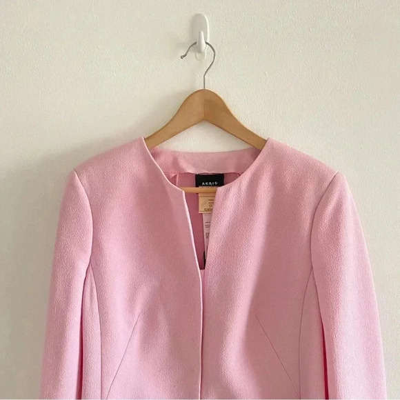 AKRIS Garry Pink Double-Faced Wool Crepe Fringe Jacket Sz 12 - Picture 3 of 16